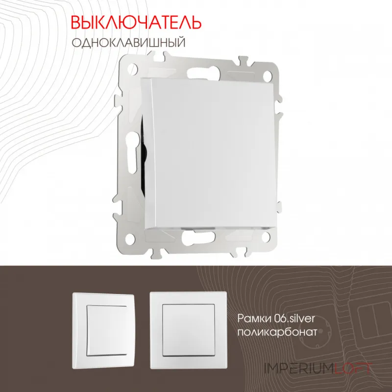 Выключатель одноклавишный, 10AX 250V 206.30-1.silver