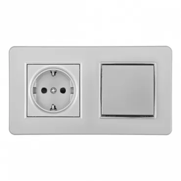 Выключатель одноклавишный с розеткой, заземлением, шторками Arte Milano SET16-2-40-1-30-1 silver Выключатель одноклавишный с розеткой, заземлением, шторками Arte Milano SET16-2-40-1-30-1 silver