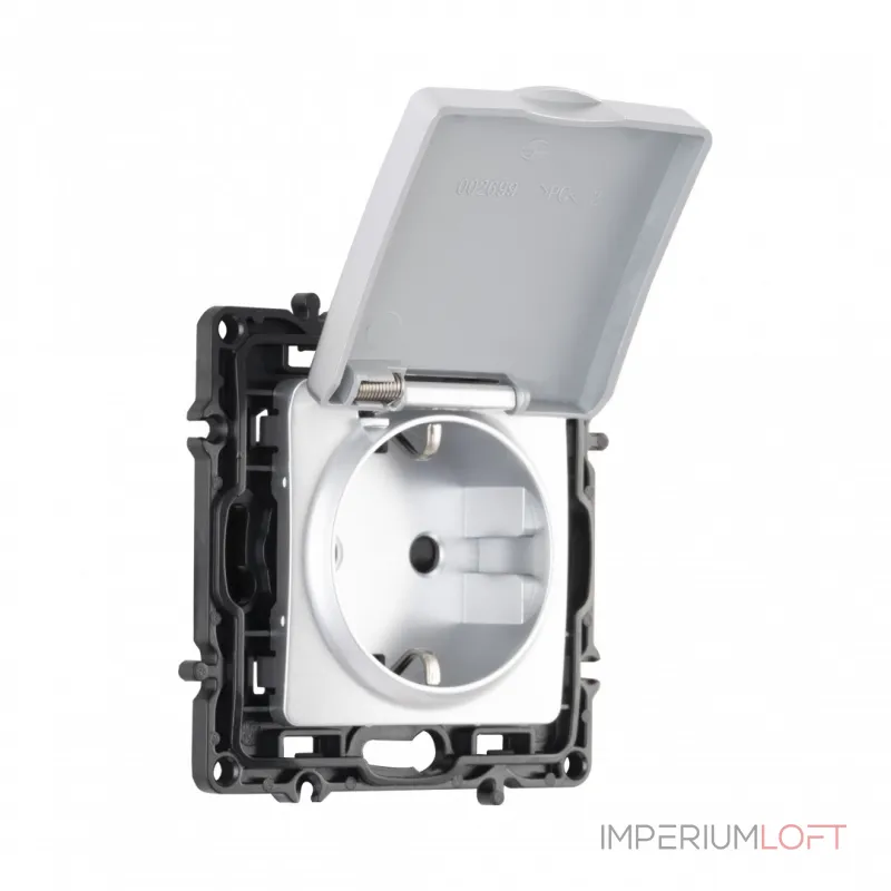 Розетка с заземлением, шторками и защитной крышкой, 16A 250V 217.41-1.silver