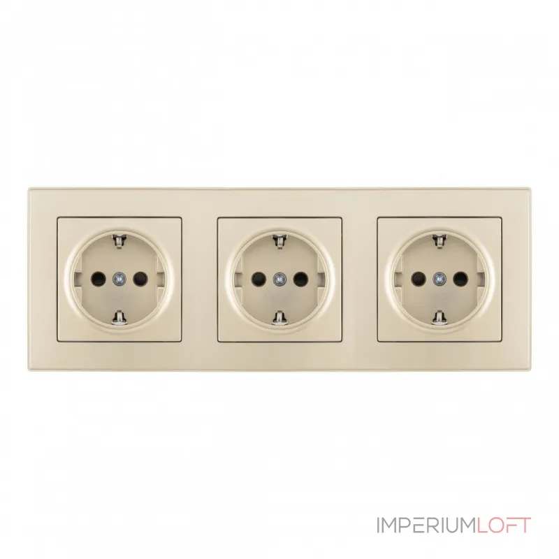 Розетка тройная (трехпостовая) с заземлением и шторками Arte Milano SET06-3-40-1x3 shampan