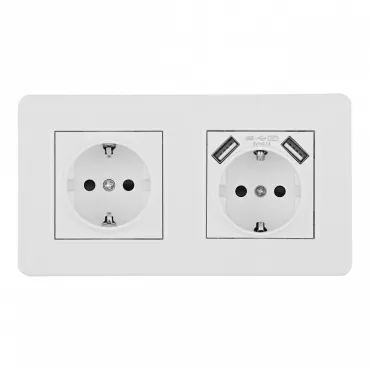 Розетка двойная (двухпостовая) c заземление и шторками + 2USB Arte Milano SET16-2-47-1-40-1 white