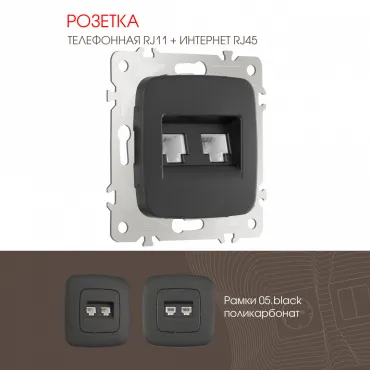 Розетка телефонная RJ11 + компьютерная RJ45 205.44-1.black