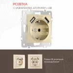 Розетка с заземлением, шторками + 2 USB, 16A 250V, USB DC 5V 2.1A 206.47-1.shampan от ImperiumLoft