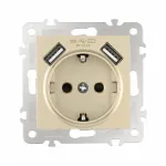 Розетка с заземлением, шторками + 2 USB, 16A 250V, USB DC 5V 2.1A 206.47-1.shampan от ImperiumLoft