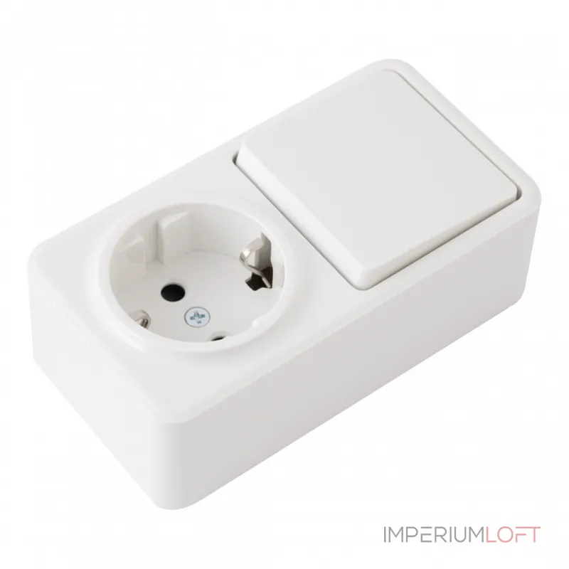 Розетка с заземлением и шторками + выключатель одноклавишный, 10AX 250V, 16A 250V 310.52-1.white от ImperiumLoft