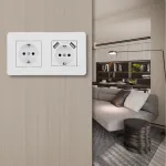 Розетка двойная (двухпостовая) c заземление и шторками + 2USB Arte Milano SET16-2-47-1-40-1 white от ImperiumLoft