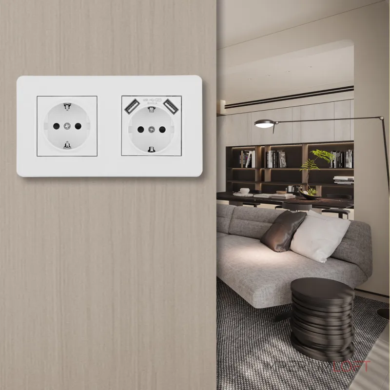 Розетка двойная (двухпостовая) c заземление и шторками + 2USB Arte Milano SET16-2-47-1-40-1 white от ImperiumLoft Розетка двойная (двухпостовая) c заземление и шторками + 2USB Arte Milano SET16-2-47-1-40-1 white от ImperiumLoft