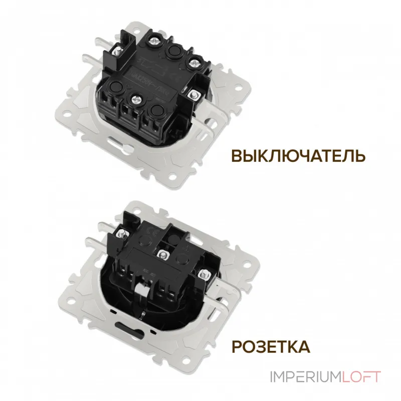 Выключатель двухклавишный с розеткой, заземлением, шторками Arte Milano SET06-2-30-2-40-1 white от ImperiumLoft