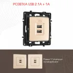 Розетка USB 2.1А+1А 217.46-1.shampan