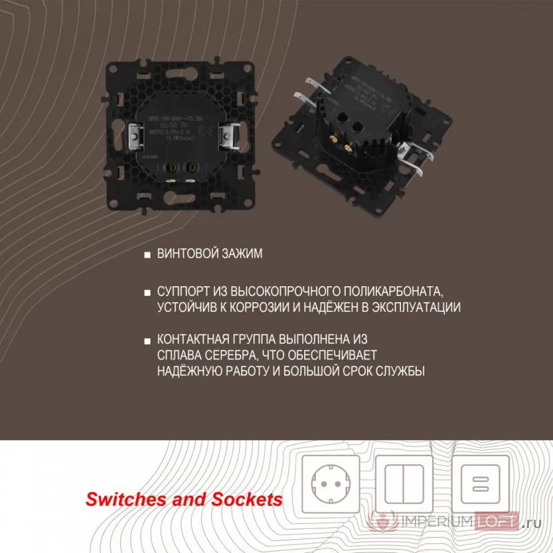 Розетка USB 2.1А+1А 217.46-1.white от ImperiumLoft