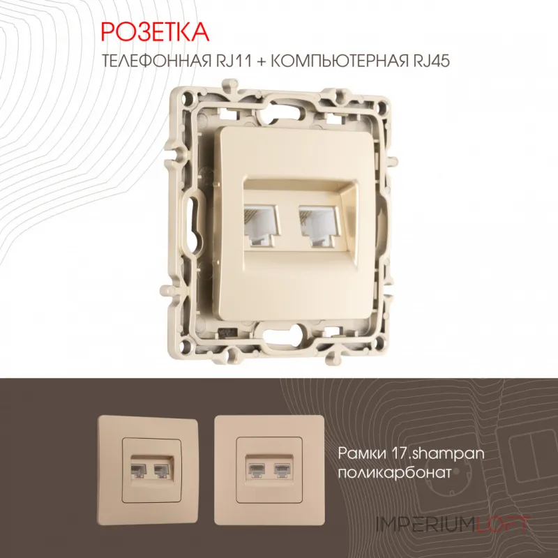 Розетка телефонная RJ11 + компьютерная RJ45 217.44-1.shampan