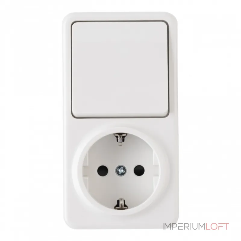 Розетка с заземлением и шторками + выключатель одноклавишный, 10AX 250V, 16A 250V 310.52-1.white от ImperiumLoft