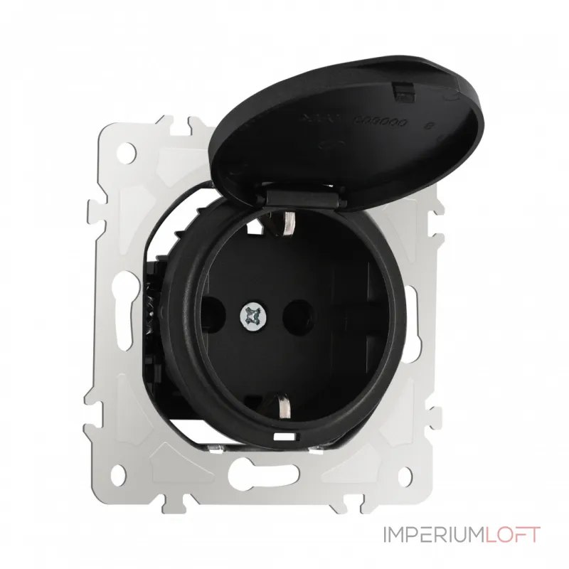 Розетка с заземлением, шторками и защитной крышкой, 16A 250V 202.41-1.black