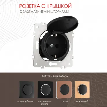 Розетка с заземлением, шторками и защитной крышкой, 16A 250V 202.41-1.black