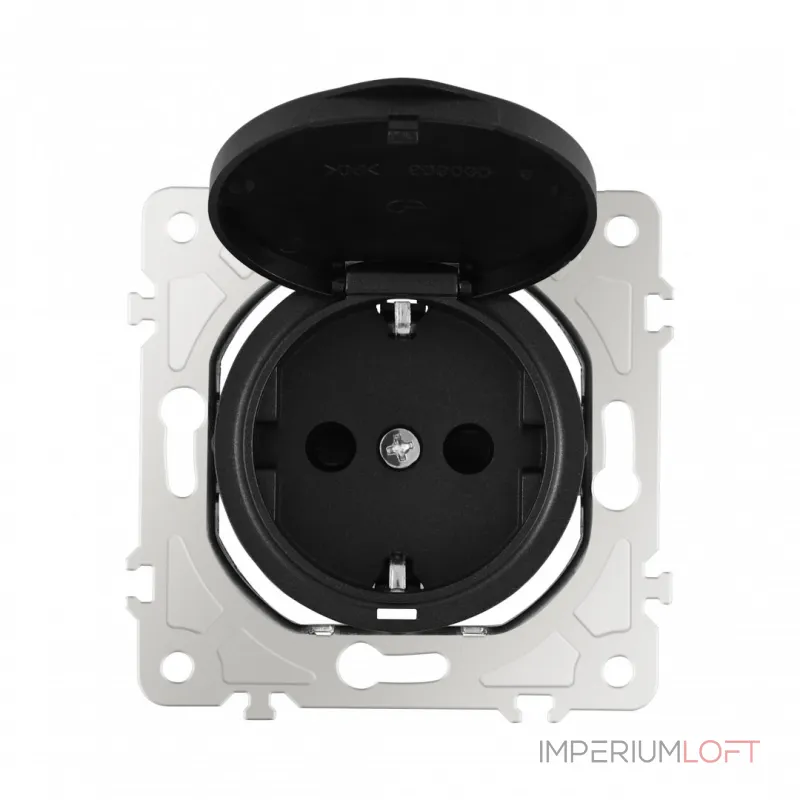 Розетка с заземлением, шторками и защитной крышкой, 16A 250V 202.41-1.black