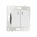 Выключатель двухклавишный проходной (на 2 направления) с подсветкой, 10AX 250V 203.33-2.white от ImperiumLoft