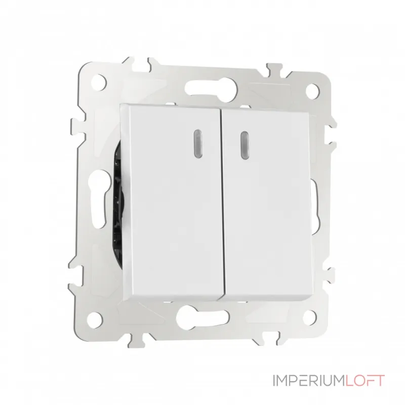 Выключатель двухклавишный проходной (на 2 направления) с подсветкой, 10AX 250V 203.33-2.white от ImperiumLoft