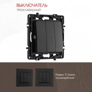 Выключатель трёхклавишный, 10AX 250V 217.30-3.black Выключатель трёхклавишный, 10AX 250V 217.30-3.black