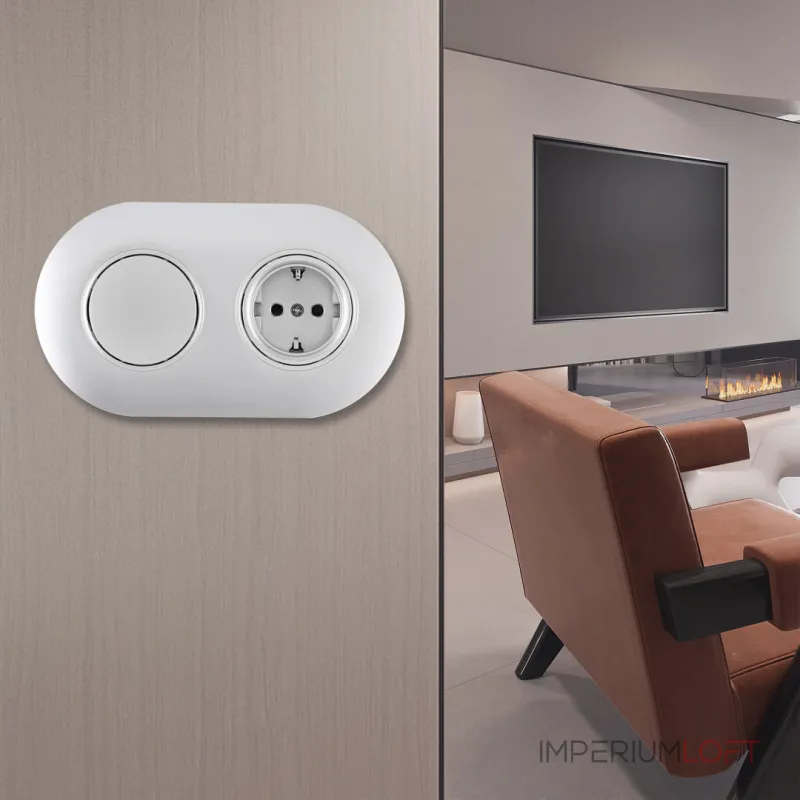 Выключатель круглый одноклавишный с розеткой, заземлением, шторками Arte Milano SET08-2-40-1-30-1 silver от ImperiumLoft