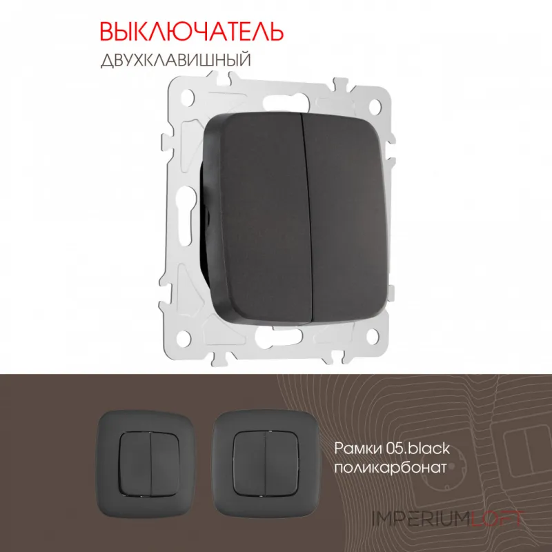 Выключатель двухклавишный, 10AX 250V 205.30-2.black