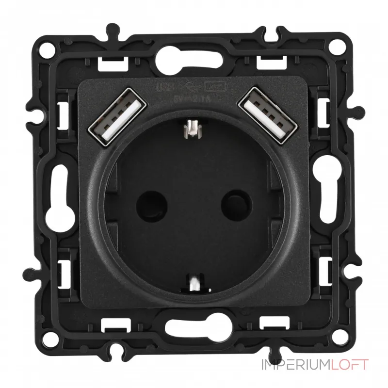 Розетка с заземлением, шторками + 2 USB, 16A 250V, USB DC 5V 2.1A 217.47-1.black Розетка с заземлением, шторками + 2 USB, 16A 250V, USB DC 5V 2.1A 217.47-1.black