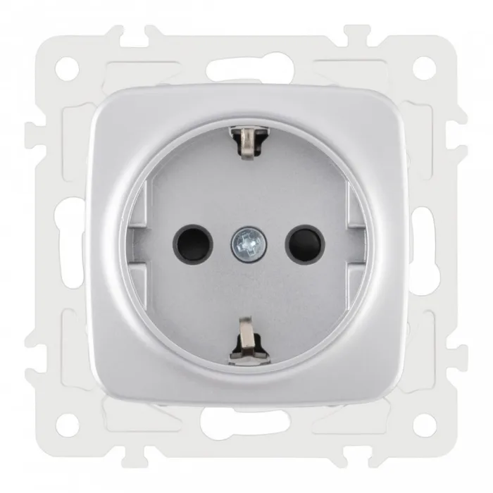 Розетка с заземлением и шторками, 16A 250V 205.40-1.silver от ImperiumLoft
