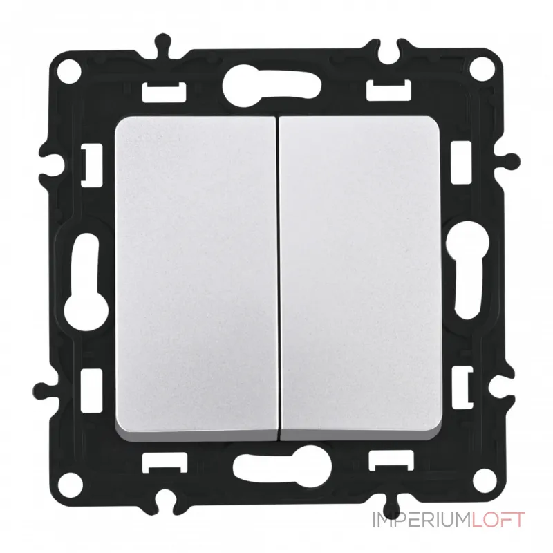 Выключатель двухклавишный проходной (на 2 направления), 10AX 250V 217.32-2.silver от ImperiumLoft