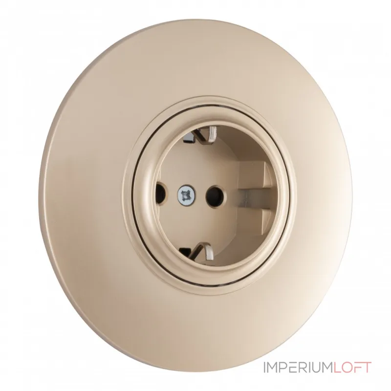 Розетка круглая с заземлением, шторками, рамкой однопостовой Arte Milano SET08-1-40-1 shampan