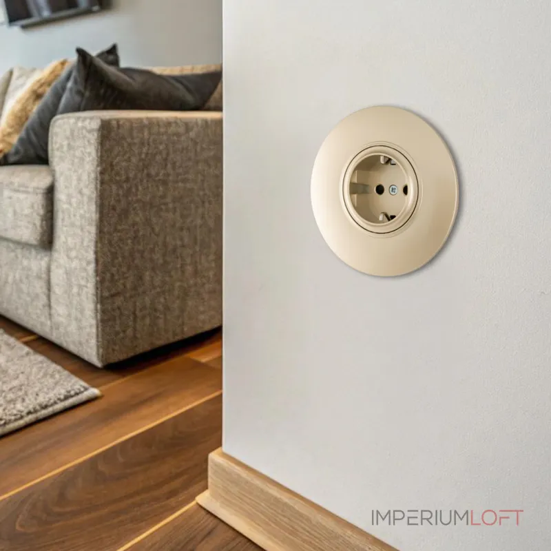 Розетка круглая с заземлением, шторками, рамкой однопостовой Arte Milano SET08-1-40-1 shampan