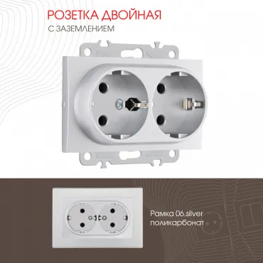 Розетка двойная с заземлением, 16A 250V 206.40-2.silver