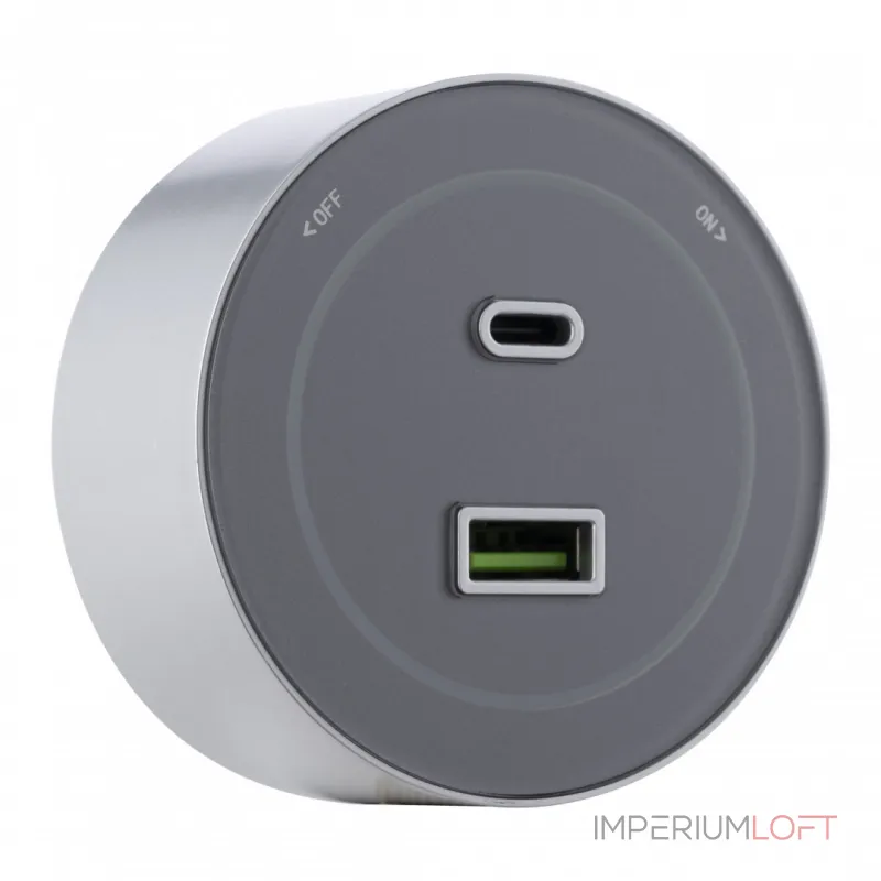 Трековая розетка, 3.1A 250V 399732TS/USB-Type-C Grey
