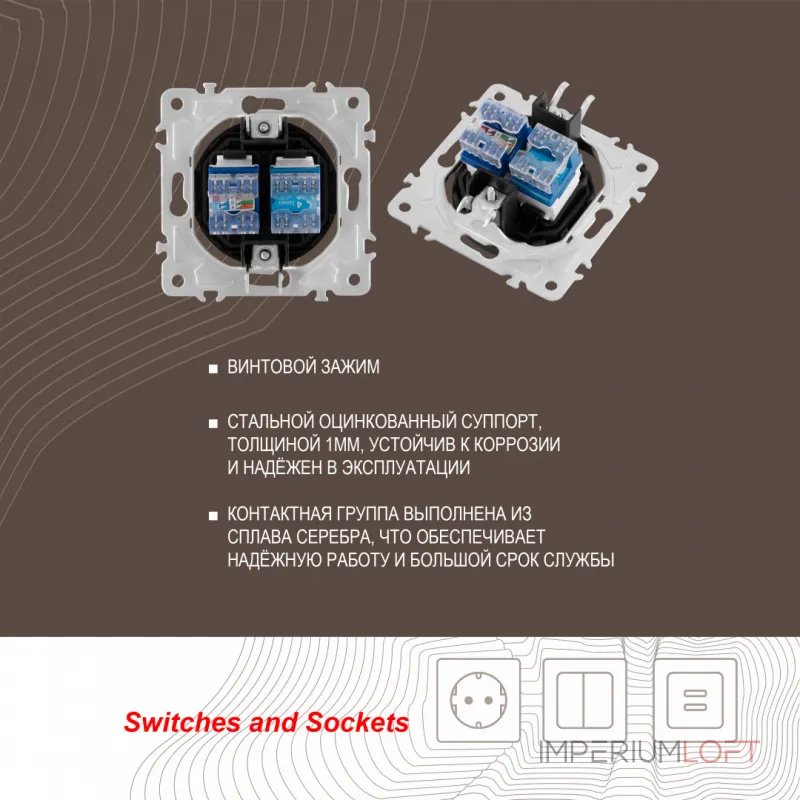Розетка телефонная RJ11 + интернет RJ45 202.44-1.shampan Розетка телефонная RJ11 + интернет RJ45 202.44-1.shampan
