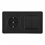 Выключатель двухклавишный с розеткой, заземлением, шторками Arte Milano SET16-2-40-1-30-2 black от ImperiumLoft