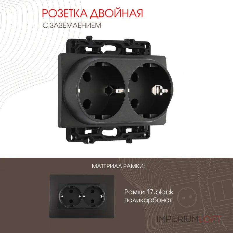 Розетка двойная с заземлением, 16A 250V 217.40-2.black