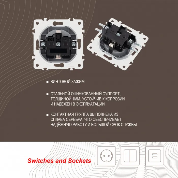 Розетка с заземлением и шторками, 16A 250V 205.40-1.silver от ImperiumLoft
