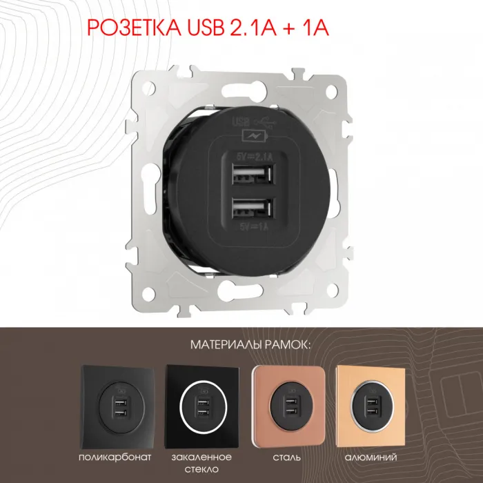 Розетка USB 2.1А+1А 202.46-1.black от ImperiumLoft