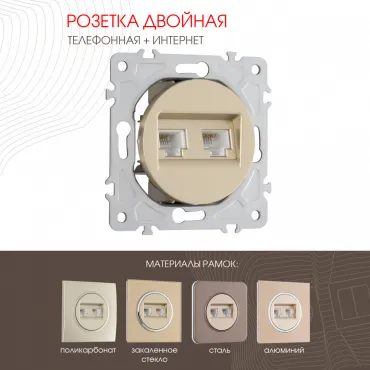 Розетка телефонная RJ11 + интернет RJ45 202.44-1.shampan Розетка телефонная RJ11 + интернет RJ45 202.44-1.shampan