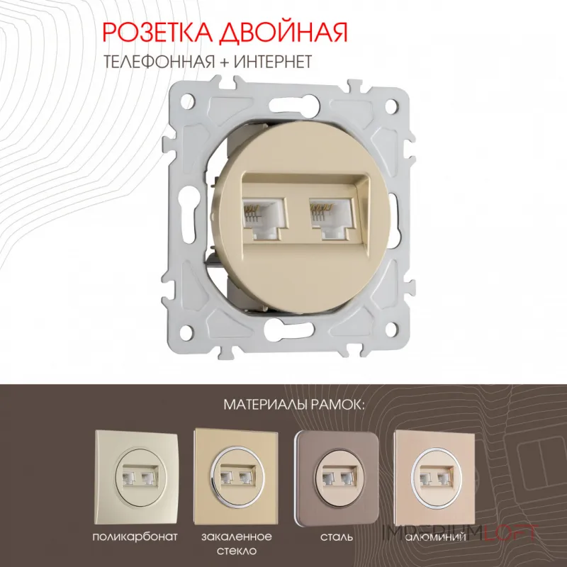 Розетка телефонная RJ11 + интернет RJ45 202.44-1.shampan Розетка телефонная RJ11 + интернет RJ45 202.44-1.shampan
