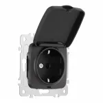 Розетка с заземлением, шторками и защитной крышкой, 16A 250V 205.41-1.black