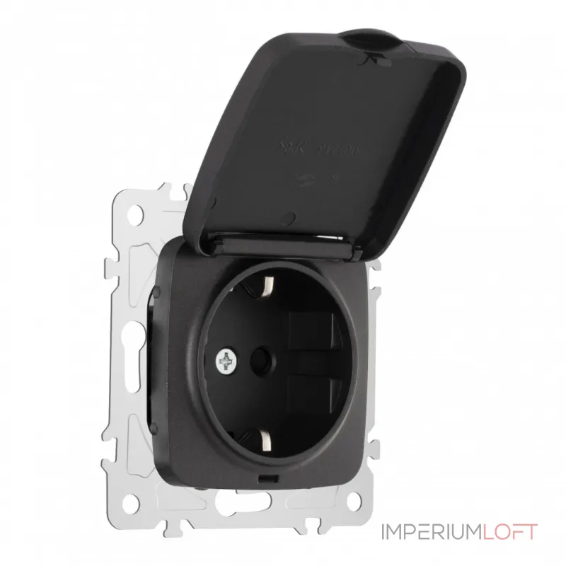 Розетка с заземлением, шторками и защитной крышкой, 16A 250V 205.41-1.black