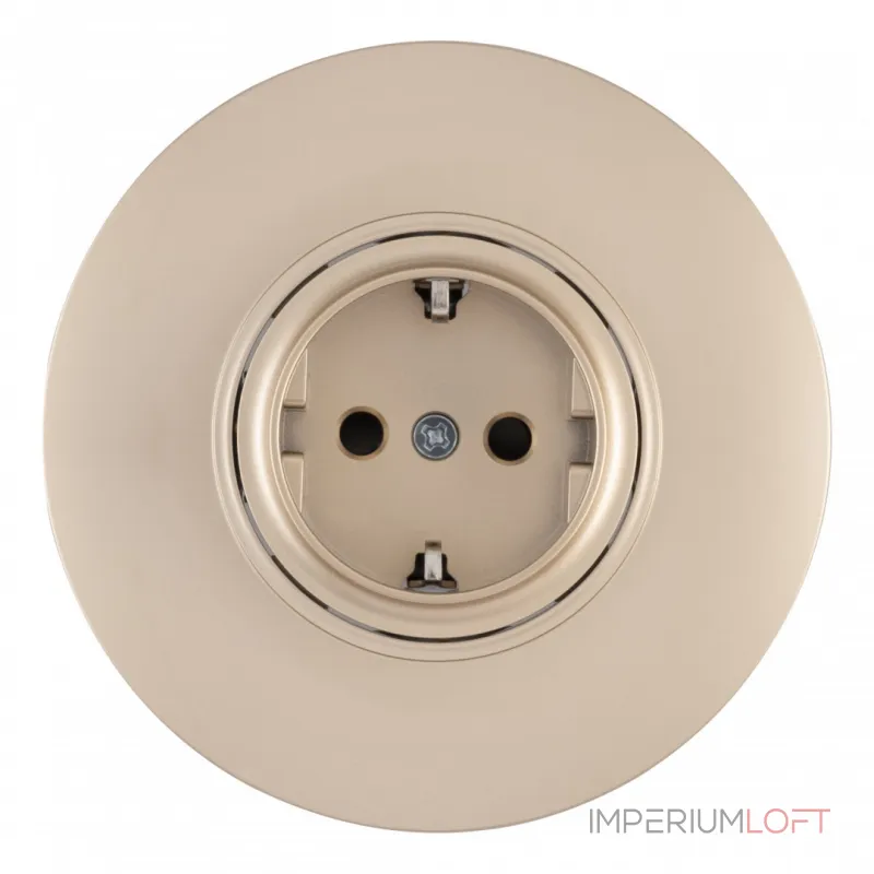 Розетка круглая с заземлением, шторками, рамкой однопостовой Arte Milano SET08-1-40-1 shampan