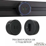 Трековая розетка, 2.1A 250V 380066TS LED/USBx2 Black от ImperiumLoft