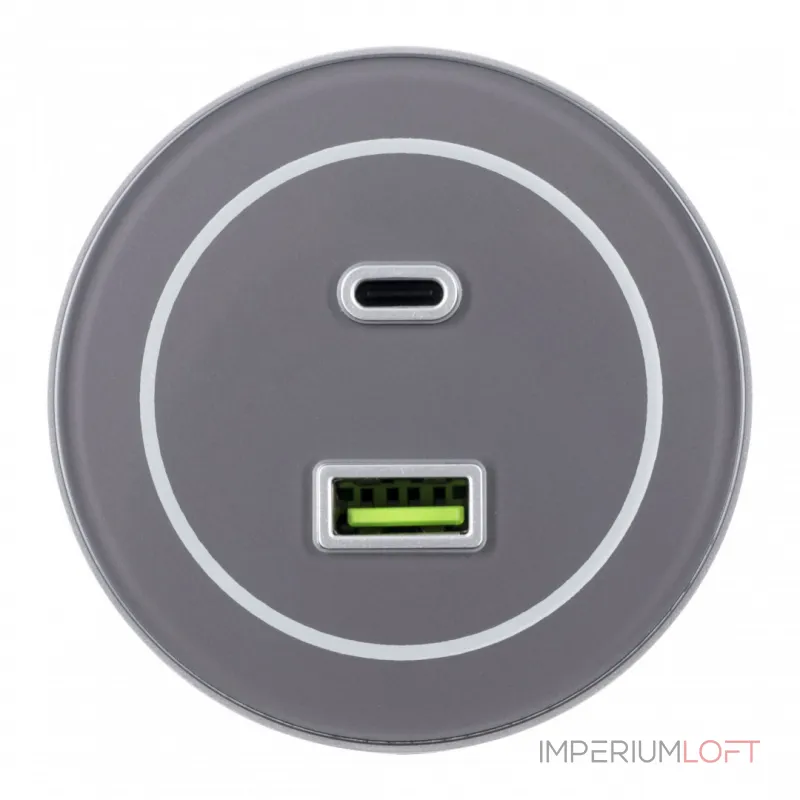 Трековая розетка, 3.1A 250V 399732TS/USB-Type-C Grey