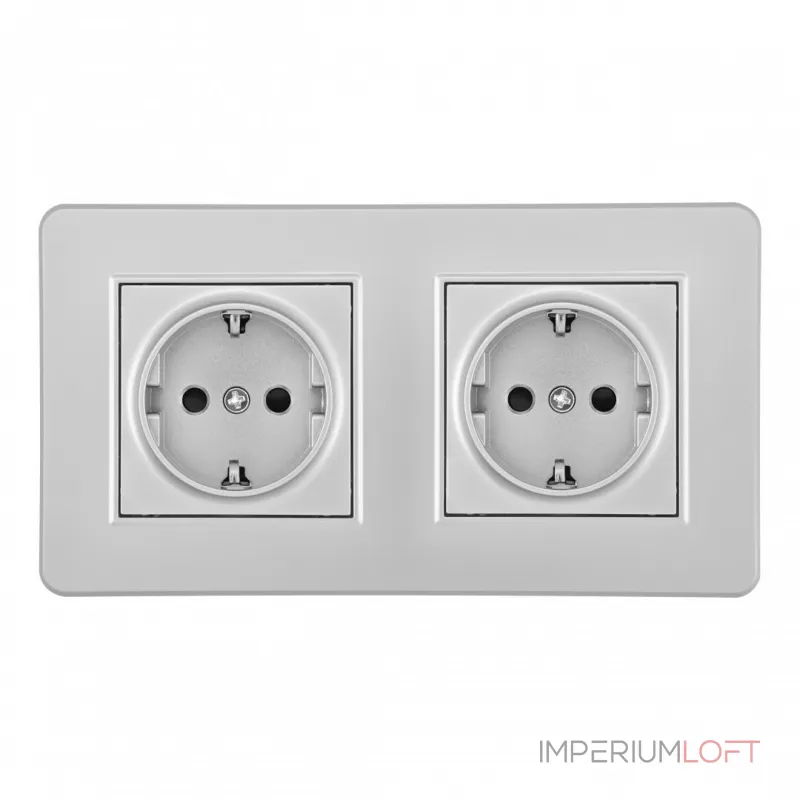 Розетка двойная (двухпостовая) с заземлением и шторками Arte Milano SET16-2-40-1x2 silver