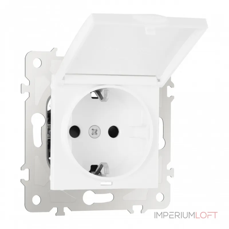 Розетка с заземлением, шторками и защитной крышкой, 16A 250V 203.41-1.white