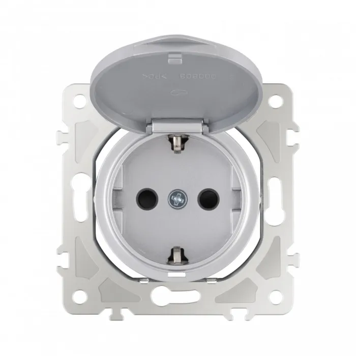 Розетка с заземлением, шторками и защитной крышкой, 16A 250V 202.41-1.silver от ImperiumLoft