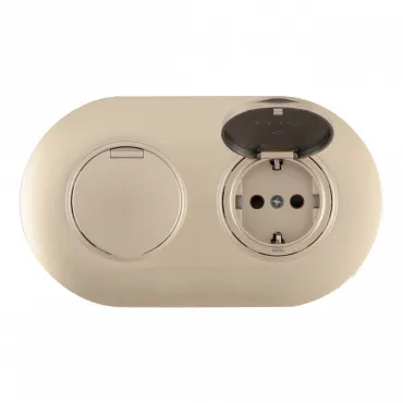 Круглая розетка двойная (двухпостовая) с заземлением Arte Milano SET08-2-41-1x2 shampan