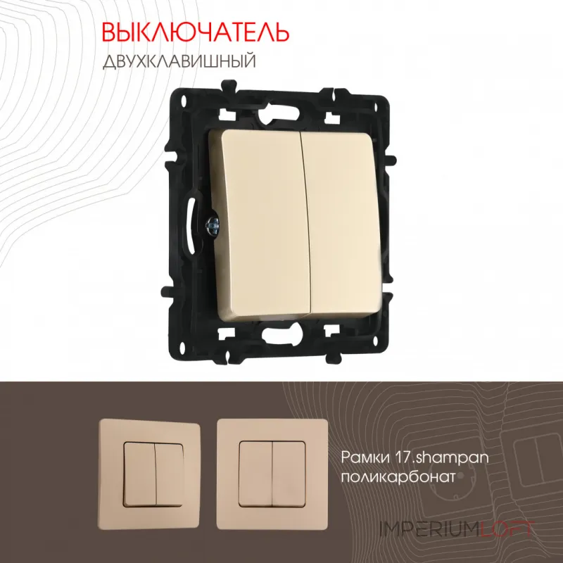 Выключатель двухклавишный, 10AX 250V 217.30-2.shampan