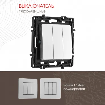 Выключатель трёхклавишный, 10AX 250V 217.30-3.silver Выключатель трёхклавишный, 10AX 250V 217.30-3.silver