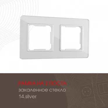 Рамка из закаленного стекла на 2 поста 503.14-2.silver